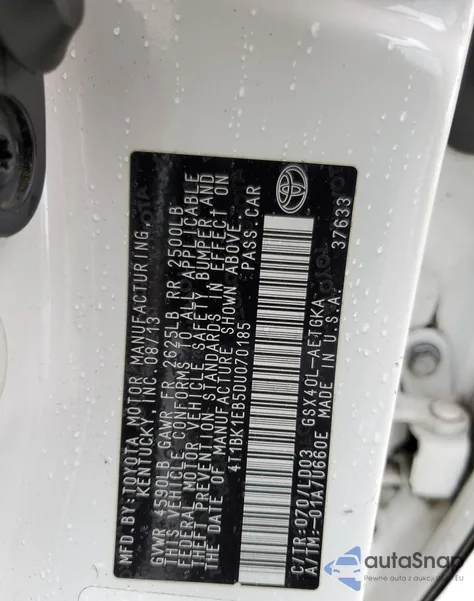 2013 Toyota Avalon Base from USA, damaged, VIN 4T1BK1EB5DU070185